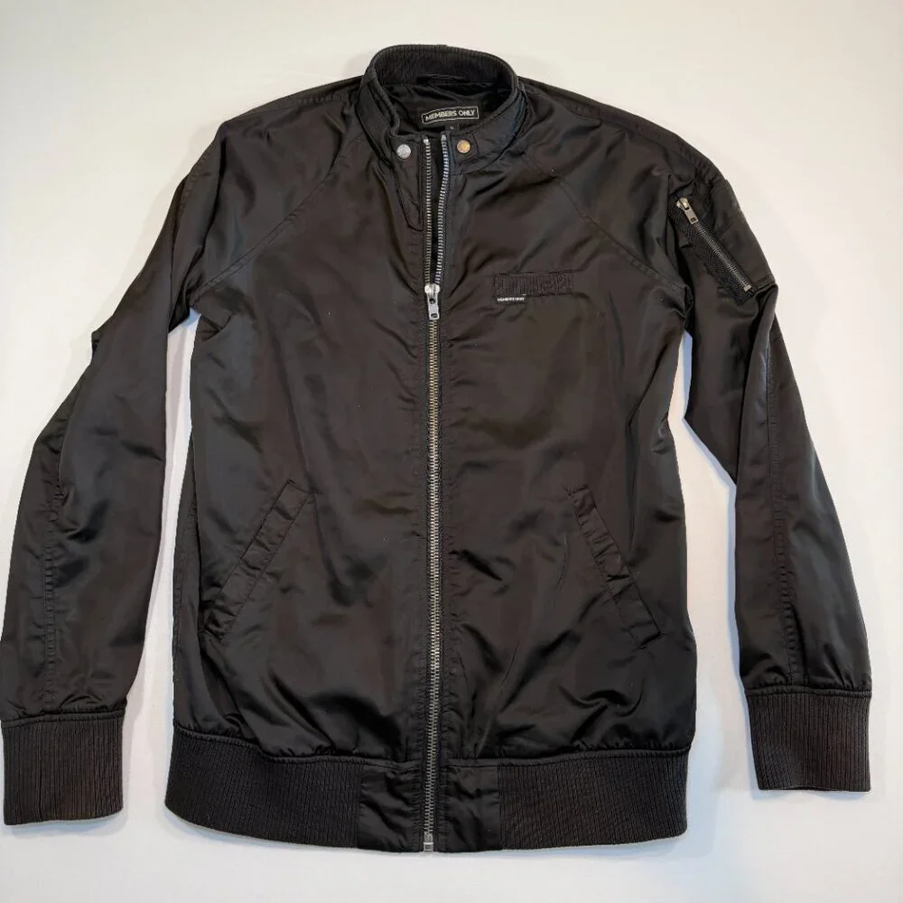 MEMBERS ONLY Classic Iconic Racer Black Satin Jacket Small